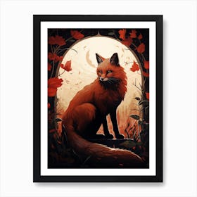 Red Fox Moon Illustration 7 Art Print
