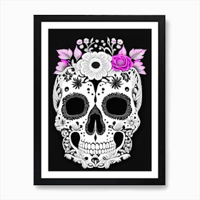 Skull With Floral Patterns Pink Doodle Art Print