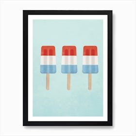 Minimal Art Summer Popsicles Red white And Blue Color Art Print