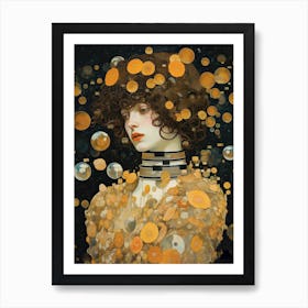 Woman Astronaut Klimt Style With Flowers 1 Poster