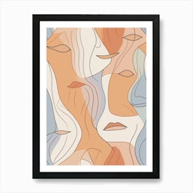 Muted Tones Abstract Face Line Illustration 1 Art Print