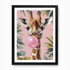 Giraffe Chewing Gum Canvas Print Art Print