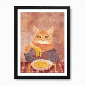 Cute Orange Cat Pasta Lover Folk Illustration 2 Art Print