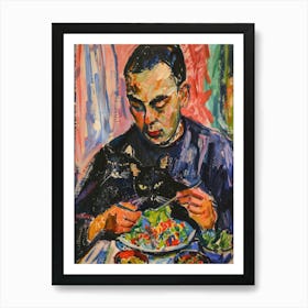 Portrait Of A Man With Cats Eating A Salad  4 Art Print