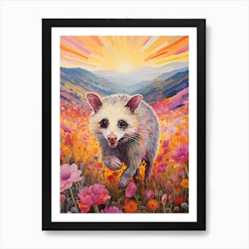  A Possum Running In Field Vibrant Paint Splash 1 Art Print