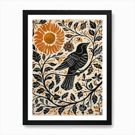 Crow And Sunflower Art Print