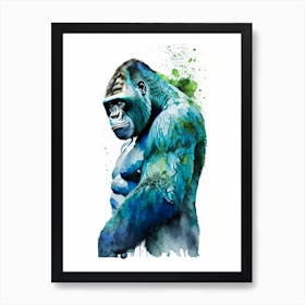 Gorilla Holding Arms Up Gorillas Mosaic Watercolour 1 Art Print