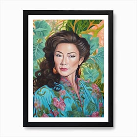 Floral Handpainted Portrait Of Michelle Yeoh 1 Art Print