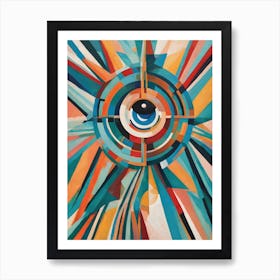 Eye Of The Universe - Vision Abstract Art Deco Geometric Shapes Oil Painting Modernist Inspired Bold Gold Green Turquoise Red Face Visionary Fantasy Style Wall Decor Surrealism Trippy Cool Room Art Invoke Psychedelic Art Print