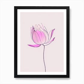 Pink Lotus Minimal Line Drawing 2 Art Print