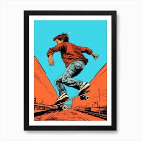 Skateboarding In Zurich, Switzerland Comic Style 2 Art Print