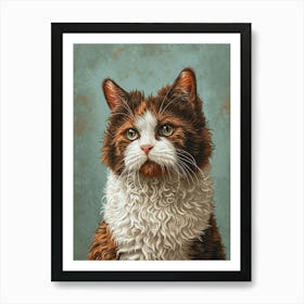 Selkirk Rex Cat Relief Illustration 4 Art Print