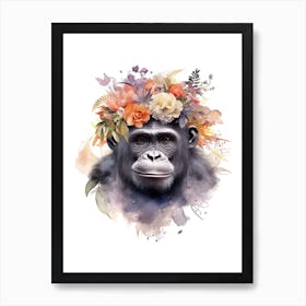 Gorilla Art With Flowers Watercolour Nursery 5 Art Print