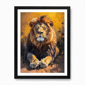 African Lion Resting Acrylic Painting 1 Art Print