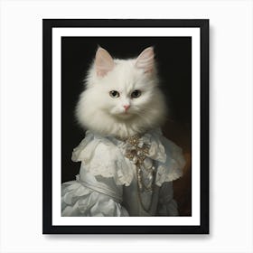 White Medieval Cat Rococo Style 2 Art Print