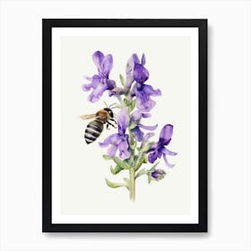 Beehive With Violet Watercolour Illustration 4 Art Print