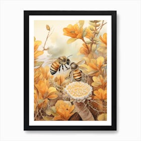 Orange Belted Bumble Bee Beehive Watercolour Illustration 1 Art Print