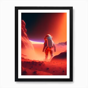 Astronaut Landing On Mars Neon Nights 3 Art Print