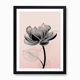 Line Art Lotus Flowers Illustration Neutral 17 Art Print