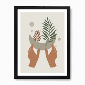 Hands Holding A Leaf Art Print