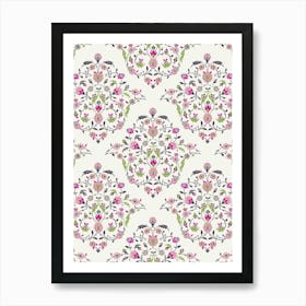 Pink Floral Wallpaper — Iznik Turkish pattern, floral decor Art Print