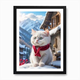 White Cat In Winter Art Print