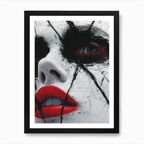 Cracked Realities: Red Ink Rendition Inspired by Chevrier and Gillen: Woman'S Face Art Print