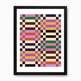 Colorful Retro Patchwork Checkerboard 1 Art Print