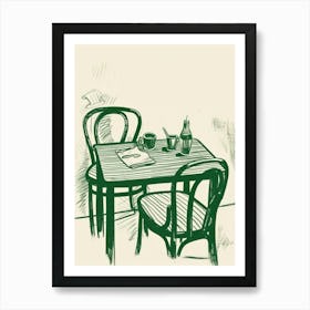 Summer Table For Two Green Line Art Illustration Art Print