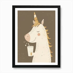 Unicorn Drinking An Iced Coffee Muted Pastels 2 Art Print