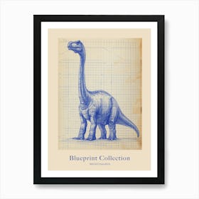 Brontosaurus Dinosaur Blue Print Sketch 1 Poster Art Print