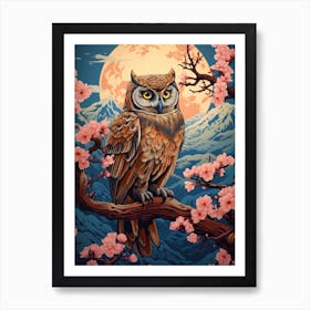 Owl Animal Drawing In The Style Of Ukiyo E 3 Art Print
