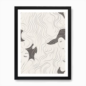 Abstract Black & White Face Line Illustration 2 Art Print