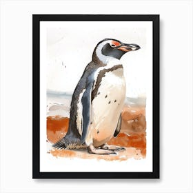 Humboldt Penguin Carcass Island Watercolour Painting 1 Art Print