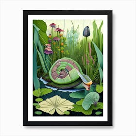 Garden Snail In Wetlands Patchwork Art Print
