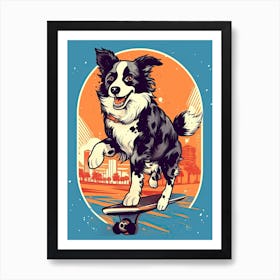 Border Collie Dog Skateboarding Illustration 2 Art Print