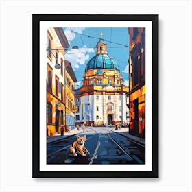 Painting Of Berlin With A Cat In The Style Of Post Modernism 2 Art Print