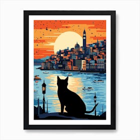 Istanbul Turkey Skyline With A Cat 1 Art Print