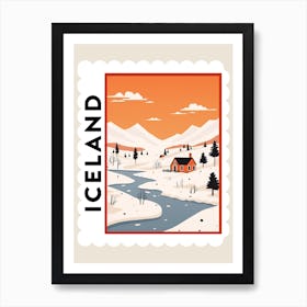 Retro Winter Stamp Poster Iceland 2 Art Print