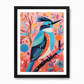 Colourful Scandi Bird Kingfisher 3 Art Print