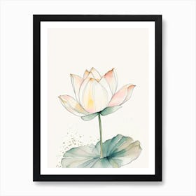 Lotus Flower In Garden Minimal Watercolour 1 Art Print