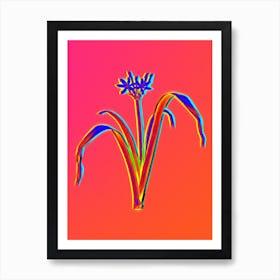 Neon Small Flowered Pancratium Botanical in Hot Pink and Electric Blue n.0380 Art Print