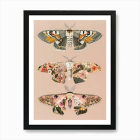 Pink Botanical Butterflies William Morris Style 10 Art Print