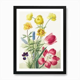 Bouquet Of Tulips Vintage Floral Painting Art Print