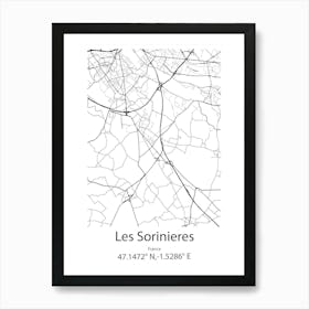 Les Sorinieres,France Minimalist Map Art Print