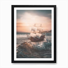 A Small Wave Foam Boat Art Print