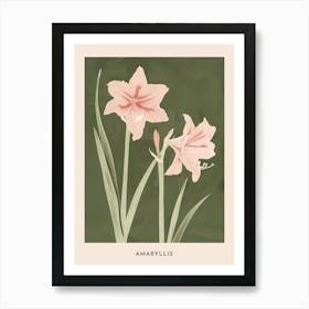 Pink & Green Amaryllis 2 Flower Poster Art Print