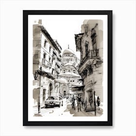 Sketch Of A City Street Art Print