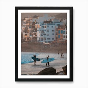 Surfers on the beach of Morocco | Streetphotography Art Print