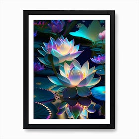 Lotus Flowers In Garden Holographic 1 Art Print